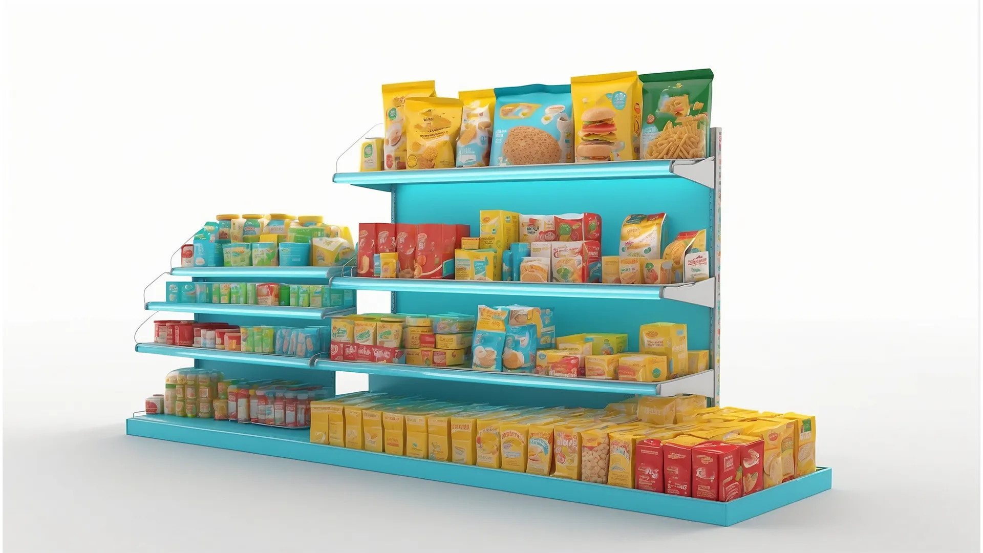 Colorful 3D Graphic Illustration of Supermarket Snacks
